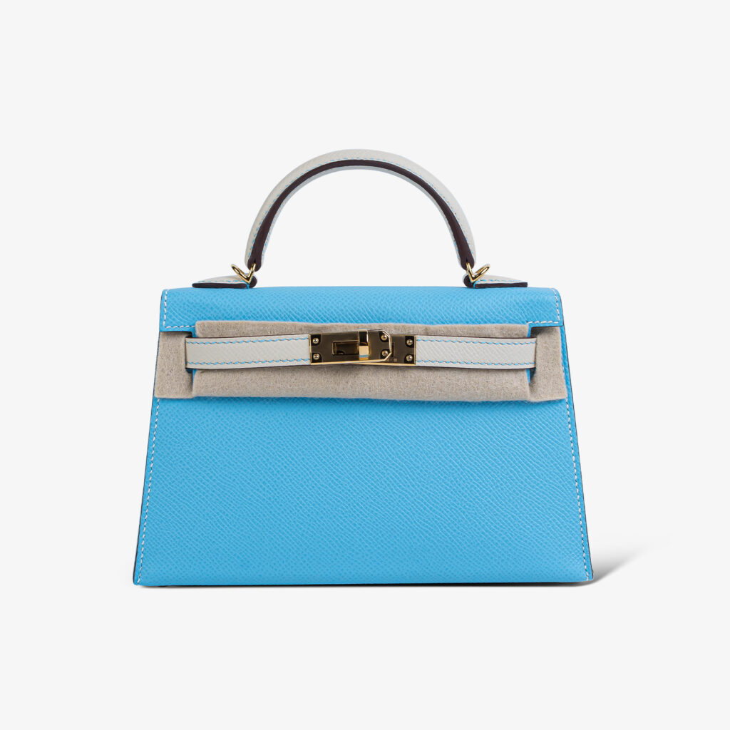 Hermes Mini Kelly Bleu Celeste / Craie Epsom GHW