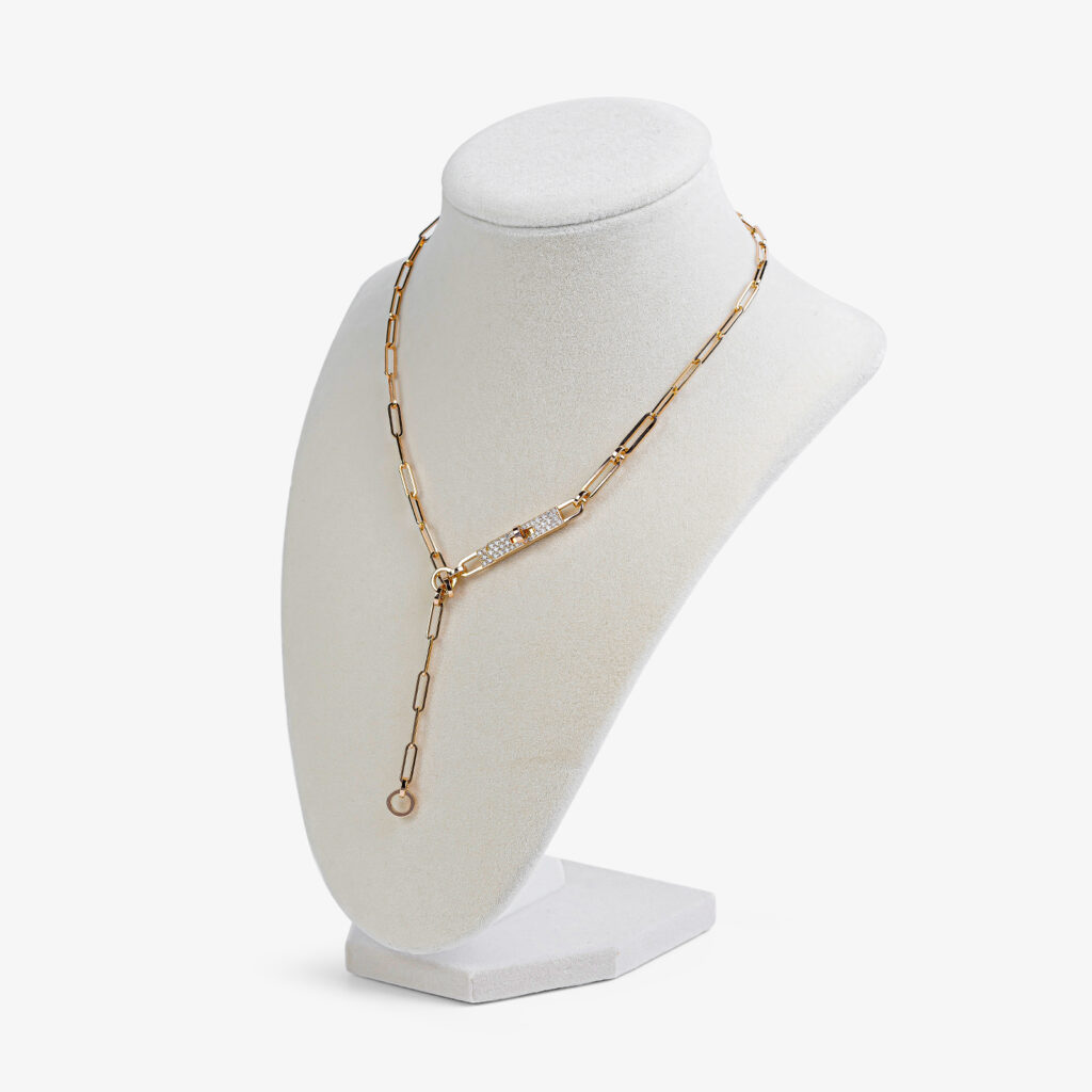 Hermes Kelly Chaine Diamond 18K Rose Gold Lariat Necklace
